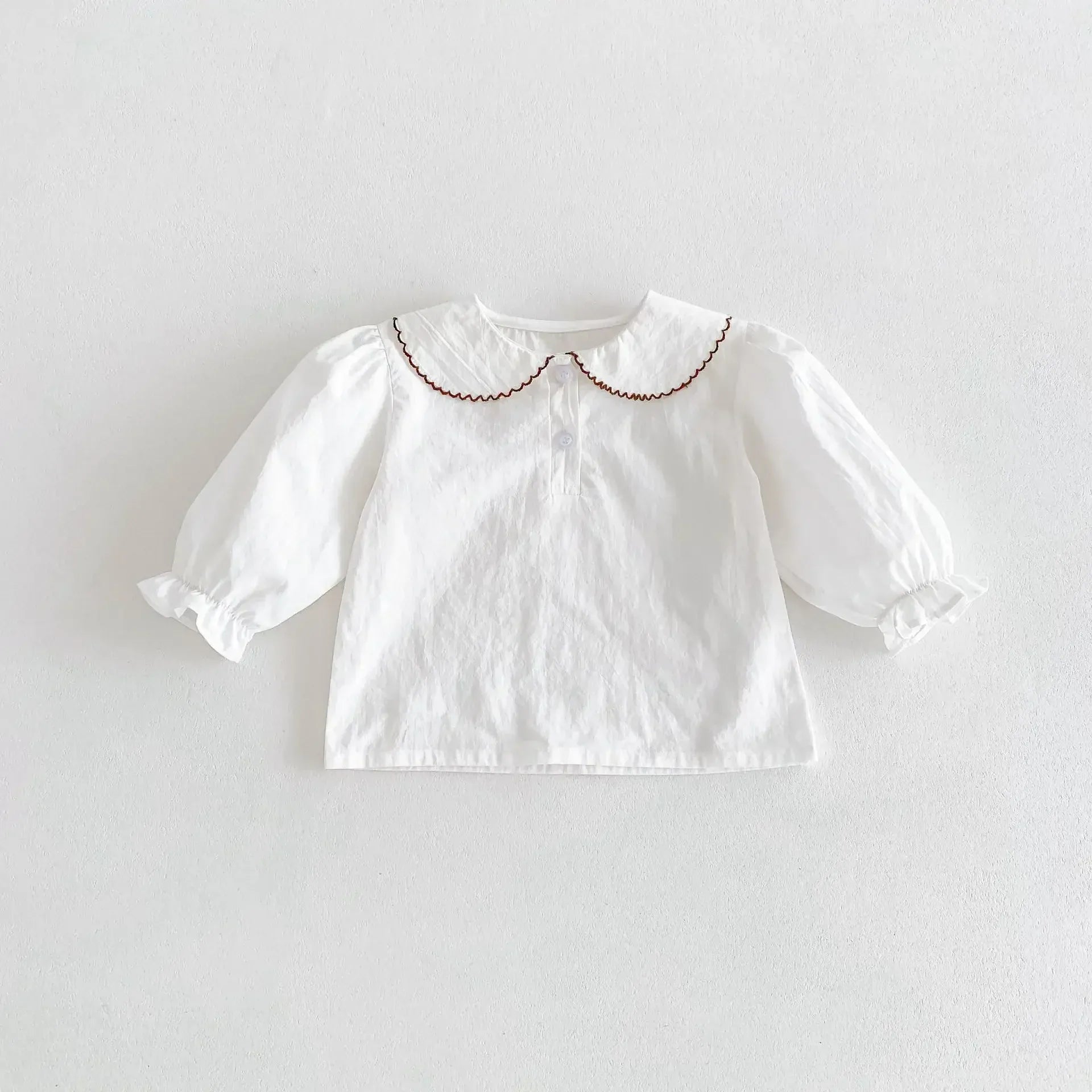 長袖セットアップ white shirt / 73cm 6-9M ベビートップス/セットアップ 2点セット 丸襟ステッチ長袖ブラウス/レトロチェックベスト+ショートパンツ【mh0007445】