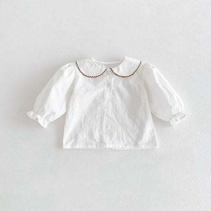 長袖セットアップ white shirt / 73cm 6-9M ベビートップス/セットアップ 2点セット 丸襟ステッチ長袖ブラウス/レトロチェックベスト+ショートパンツ【mh0007445】