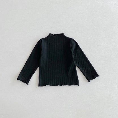 長袖Tシャツ Black / 12M  80CM キッズトップス フリルハイネック ボトルネック 長袖Tシャツ シンプルベーシック 4カラー【mh0006378】
