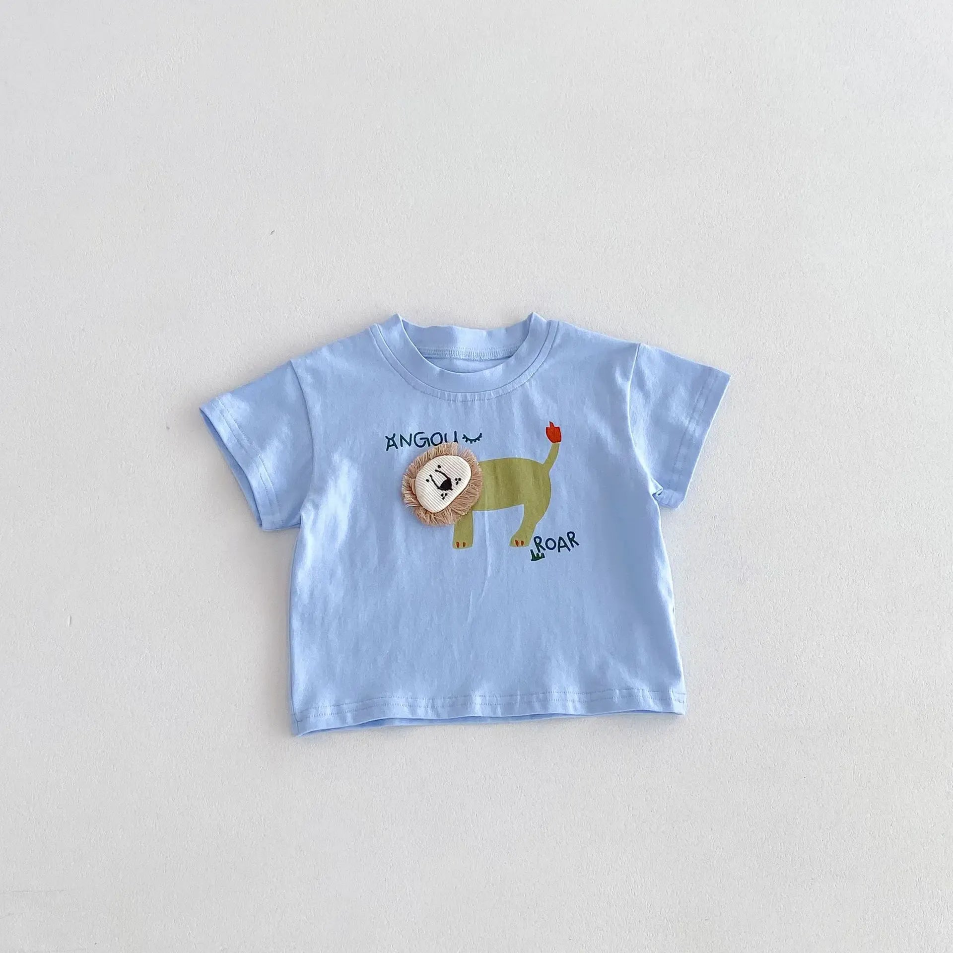 半袖Tシャツ Blue / 66cm ベビートップス 半袖Tシャツ ライオン アップリケ 3カラー【mh0005966】