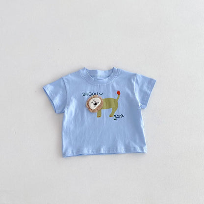 半袖Tシャツ Blue / 66cm ベビートップス 半袖Tシャツ ライオン アップリケ 3カラー【mh0005966】