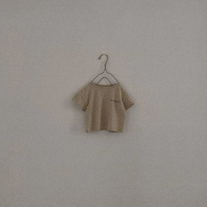 半袖Tシャツ Brown / 6M 66cm ベビートップス 半袖ボーダーTシャツ レターロゴプリント【mh0005425】