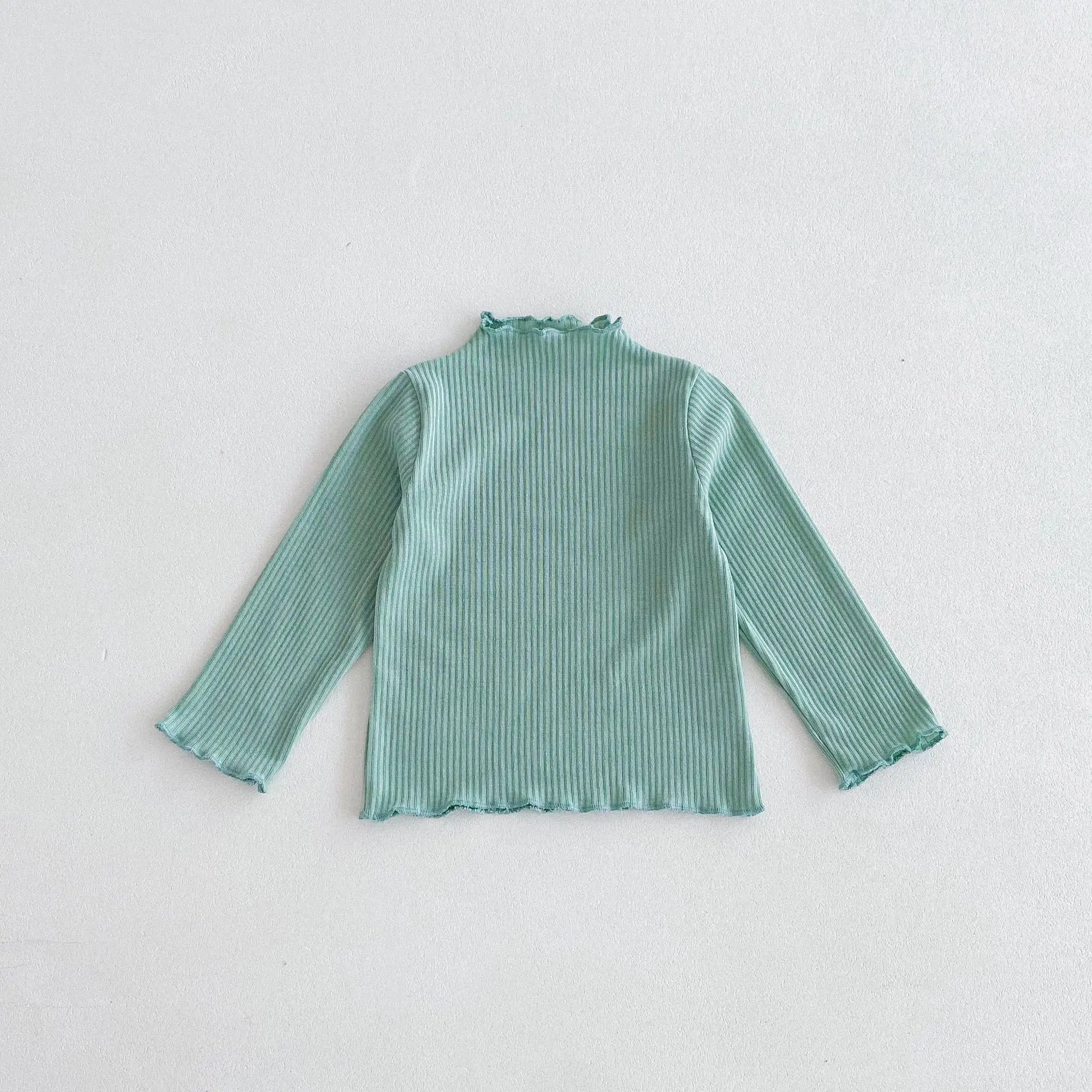 長袖Tシャツ Green / 12M  80CM キッズトップス フリルハイネック ボトルネック 長袖Tシャツ シンプルベーシック 4カラー【mh0006378】