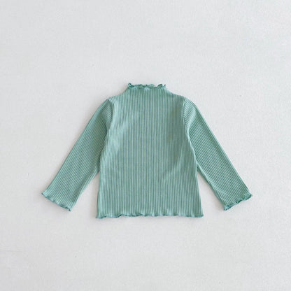 長袖Tシャツ Green / 12M  80CM キッズトップス フリルハイネック ボトルネック 長袖Tシャツ シンプルベーシック 4カラー【mh0006378】