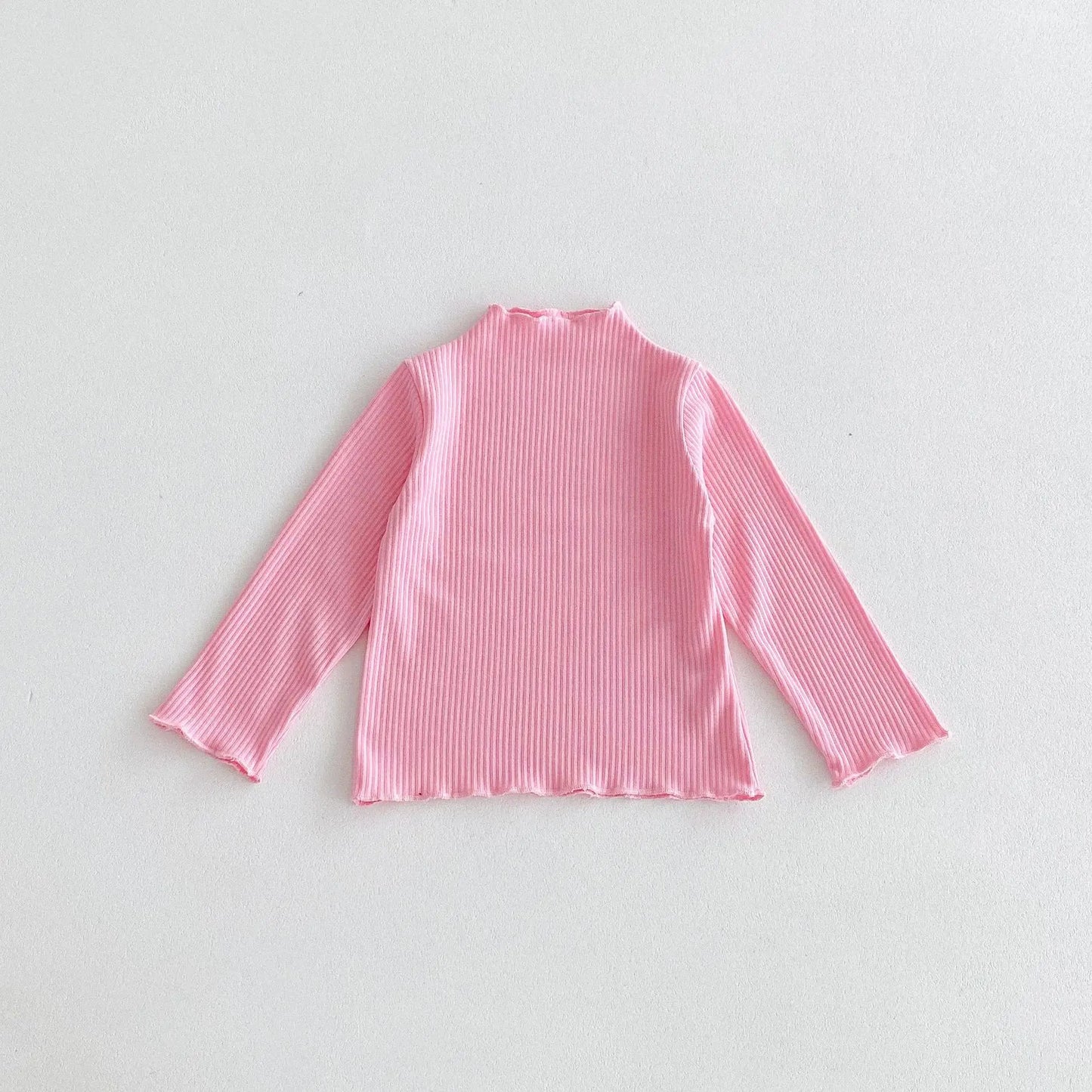 長袖Tシャツ Pink / 12M  80CM キッズトップス フリルハイネック ボトルネック 長袖Tシャツ シンプルベーシック 4カラー【mh0006378】