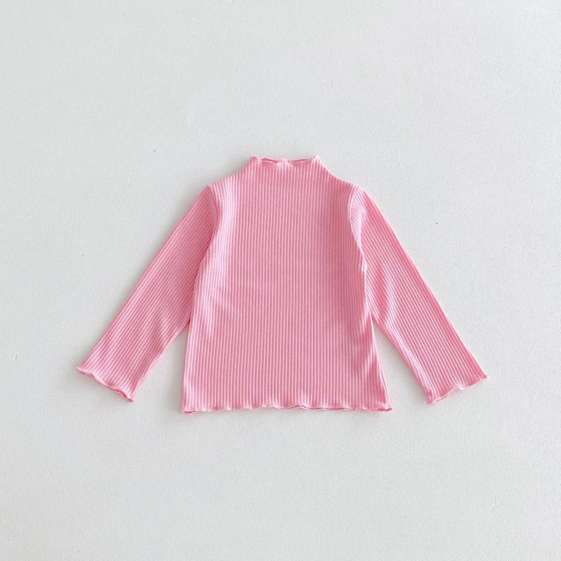 長袖Tシャツ Pink / 12M  80CM キッズトップス フリルハイネック ボトルネック 長袖Tシャツ シンプルベーシック 4カラー【mh0006378】