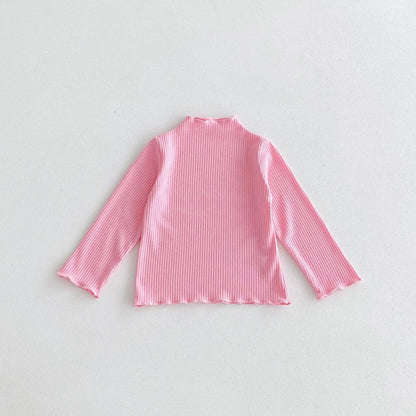 長袖Tシャツ Pink / 12M  80CM キッズトップス フリルハイネック ボトルネック 長袖Tシャツ シンプルベーシック 4カラー【mh0006378】
