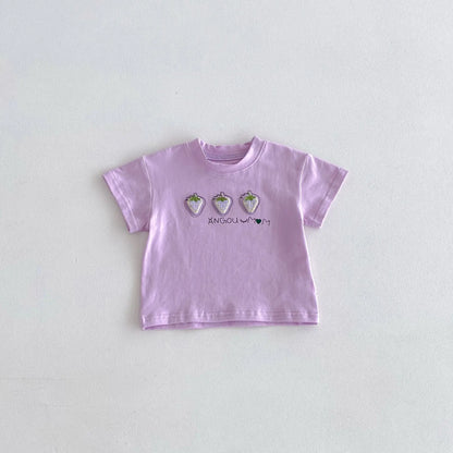 半袖Tシャツ Purple / 66cm ベビートップス 半袖Tシャツ いちごストロベリープリント 3カラー【mh0006101】