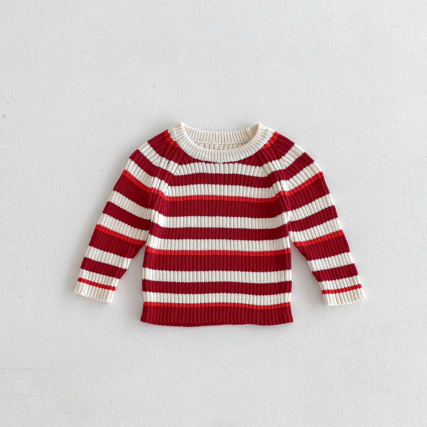 長袖Tシャツ Red / 12M  80CM キッズトップス レトロボーダーニットカットソーTシャツ【mh0007049】