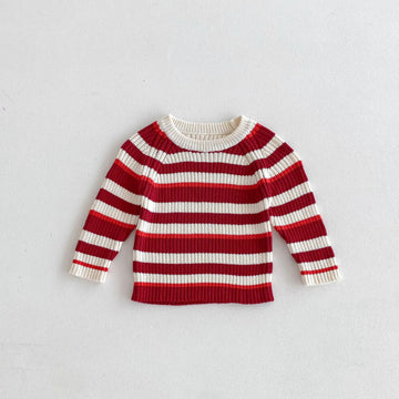 長袖Tシャツ Red / 12M  80CM キッズトップス レトロボーダーニットカットソーTシャツ【mh0007049】