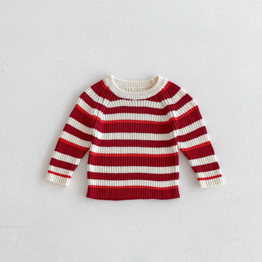 長袖Tシャツ Red / 12M  80CM キッズトップス レトロボーダーニットカットソーTシャツ【mh0007049】