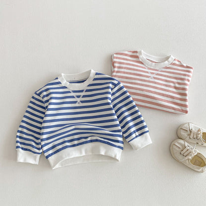 長袖Tシャツ Striped Pullover Casual Sweatshirt ストライプ プルオーバー スウェット【mh0011960】