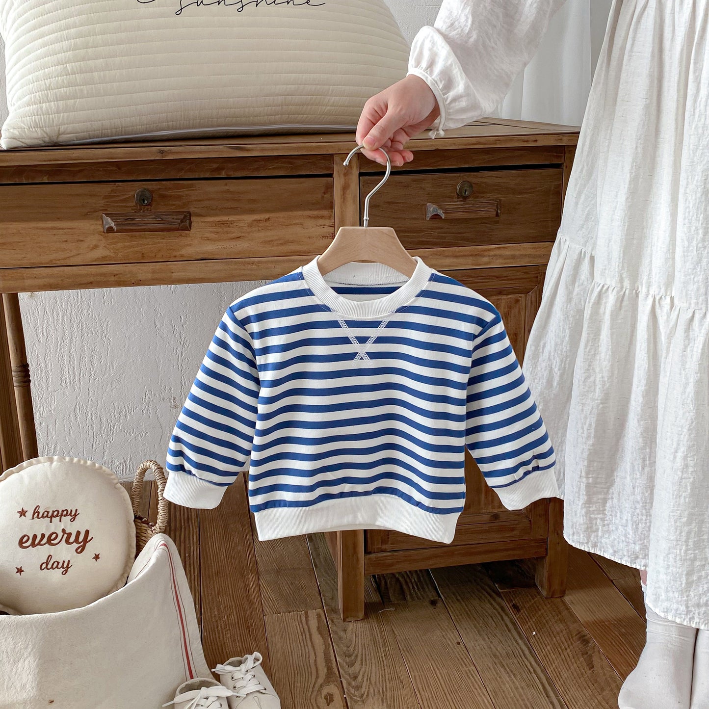 長袖Tシャツ Striped Pullover Casual Sweatshirt ストライプ プルオーバー スウェット【mh0011960】