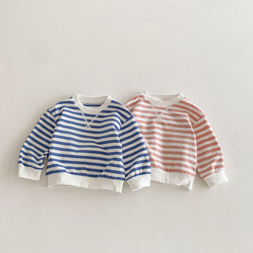 長袖Tシャツ Striped Pullover Casual Sweatshirt ストライプ プルオーバー スウェット【mh0011960】