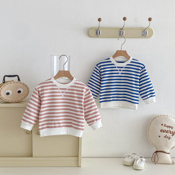 長袖Tシャツ Striped Pullover Casual Sweatshirt ストライプ プルオーバー スウェット【mh0011960】