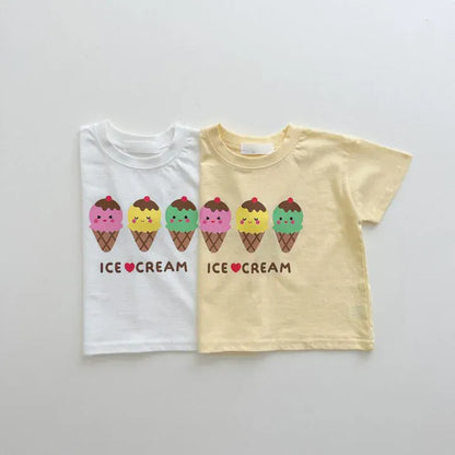 半袖Tシャツ キッズトップス 半袖プリントTシャツ アイスクリーム柄 2カラー【mh0005514】