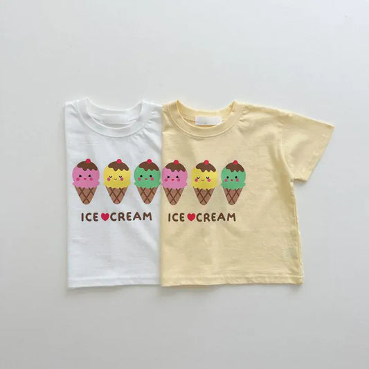 半袖Tシャツ キッズトップス 半袖プリントTシャツ アイスクリーム柄 2カラー【mh0005514】