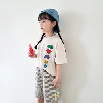 半袖Tシャツ キッズトップス 半袖プリントTシャツ カラフルプリント 3カラー【mh0005574】
