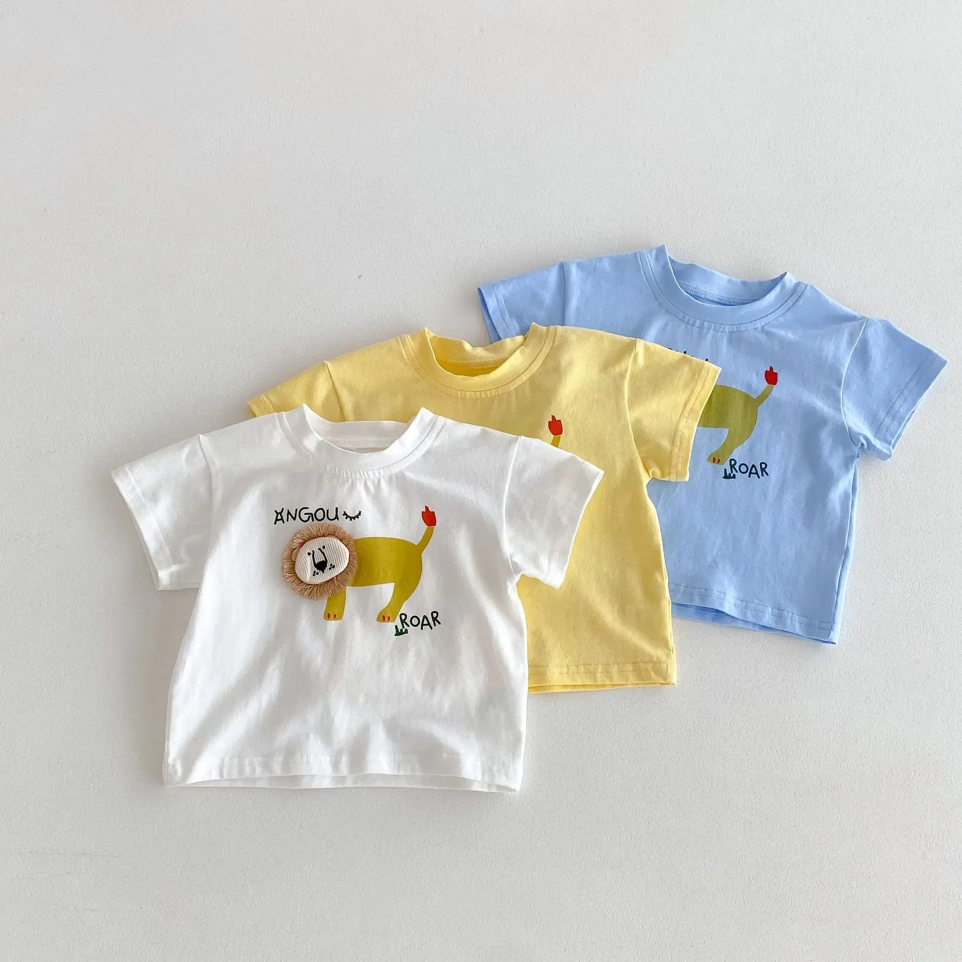 半袖Tシャツ ベビートップス 半袖Tシャツ ライオン アップリケ 3カラー【mh0005966】
