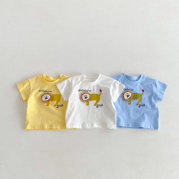 半袖Tシャツ ベビートップス 半袖Tシャツ ライオン アップリケ 3カラー【mh0005966】
