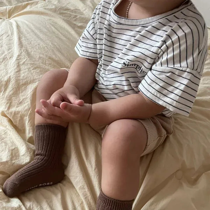 半袖Tシャツ ベビートップス 半袖ボーダーTシャツ レターロゴプリント【mh0005425】