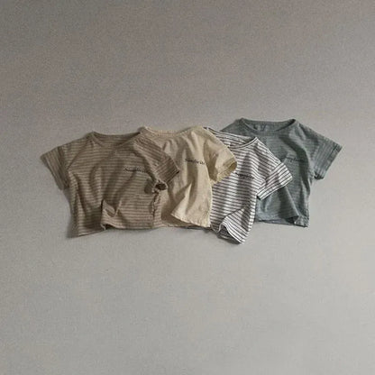 半袖Tシャツ ベビートップス 半袖ボーダーTシャツ レターロゴプリント【mh0005425】