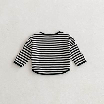 長袖Tシャツ ボーダーパッチワーク長袖Tシャツ【mh0010691】