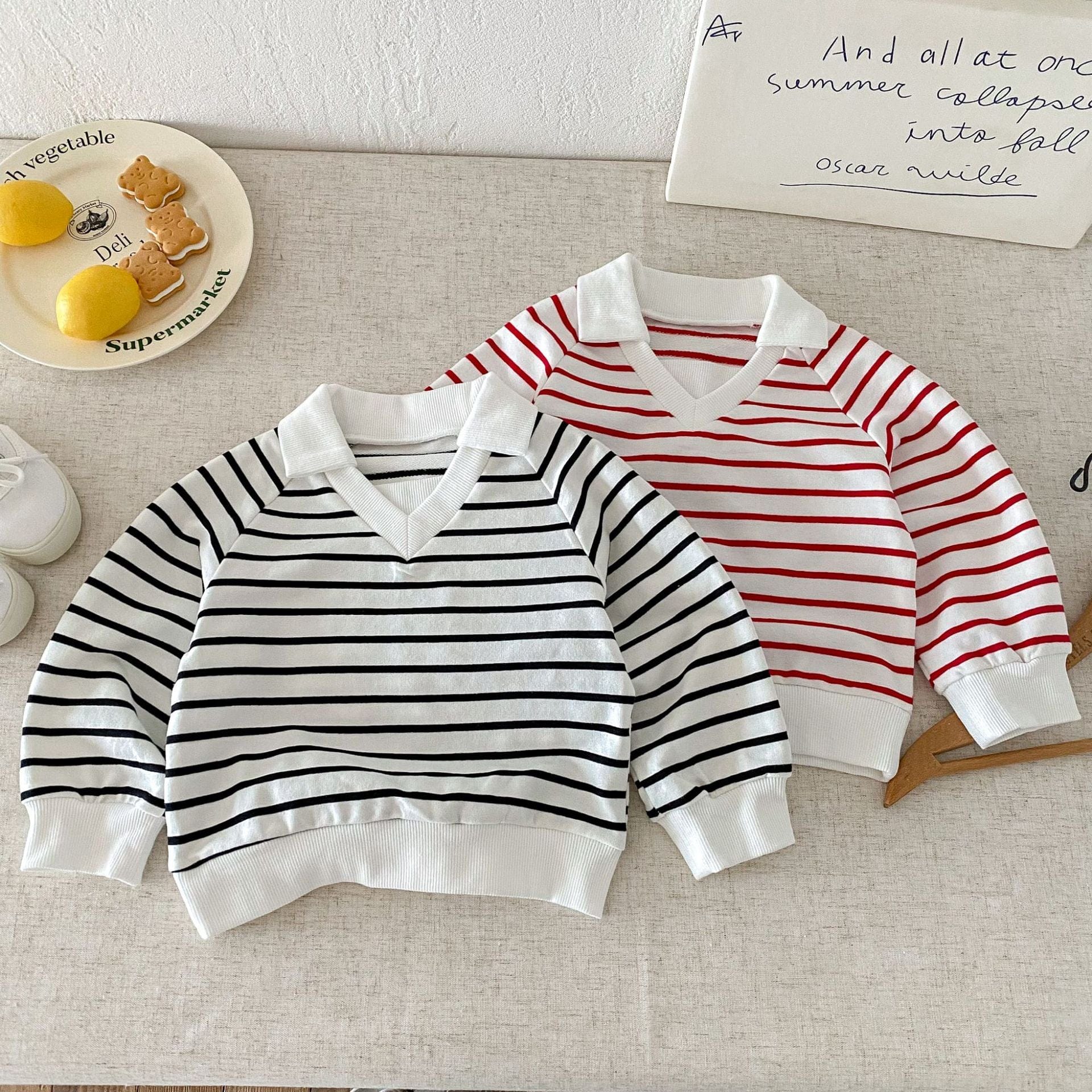 長袖Tシャツ ボーダーVネック襟付きラガーシャツ【mh0010690】