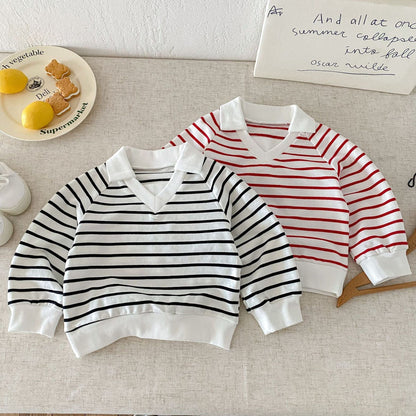 長袖Tシャツ ボーダーVネック襟付きラガーシャツ【mh0010690】