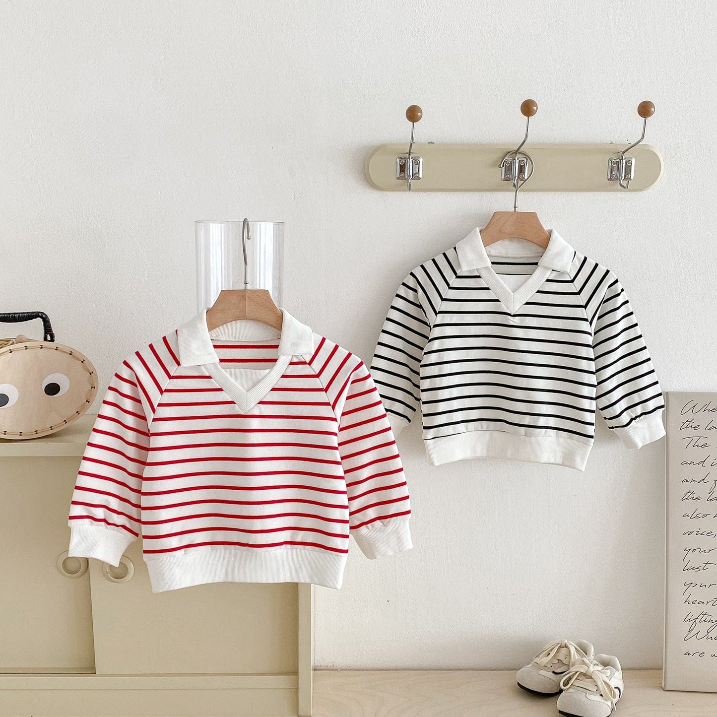 長袖Tシャツ ボーダーVネック襟付きラガーシャツ【mh0010690】