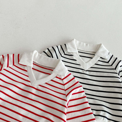 長袖Tシャツ ボーダーVネック襟付きラガーシャツ【mh0010690】