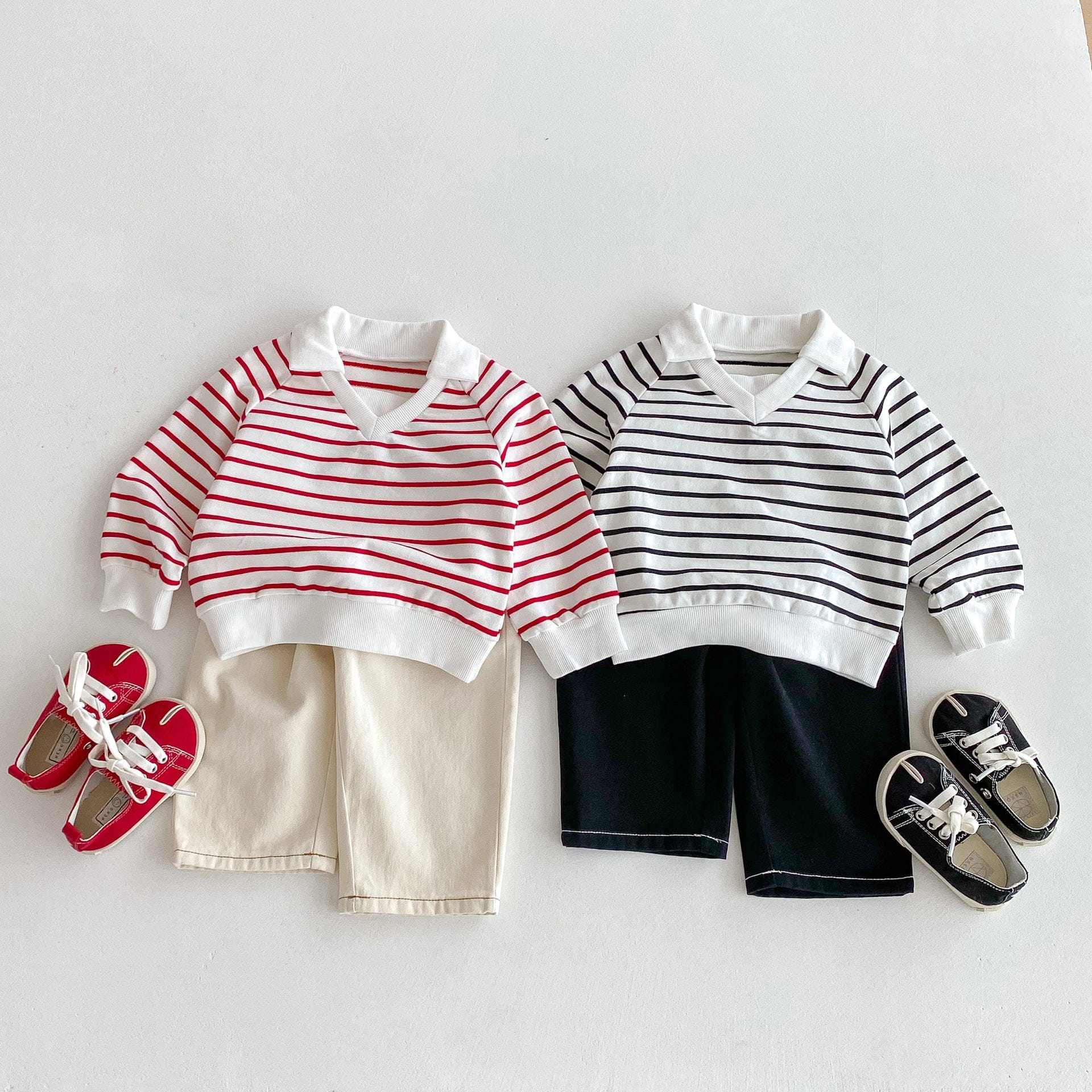 長袖Tシャツ ボーダーVネック襟付きラガーシャツ【mh0010690】