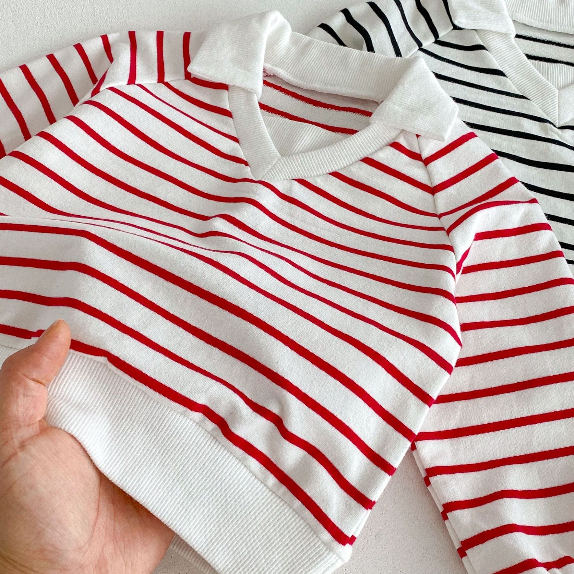 長袖Tシャツ ボーダーVネック襟付きラガーシャツ【mh0010690】