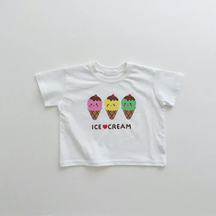 半袖Tシャツ White / 12M  80CM キッズトップス 半袖プリントTシャツ アイスクリーム柄 2カラー【mh0005514】