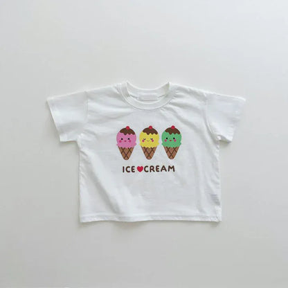 半袖Tシャツ White / 12M  80CM キッズトップス 半袖プリントTシャツ アイスクリーム柄 2カラー【mh0005514】