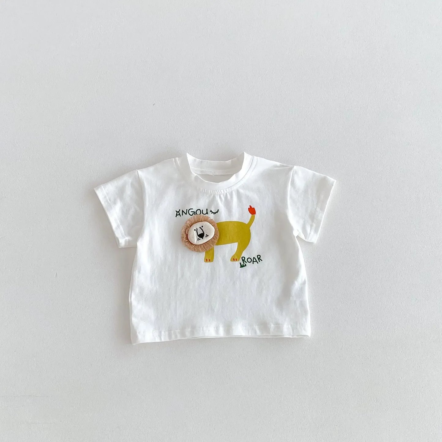 半袖Tシャツ White / 66cm ベビートップス 半袖Tシャツ ライオン アップリケ 3カラー【mh0005966】