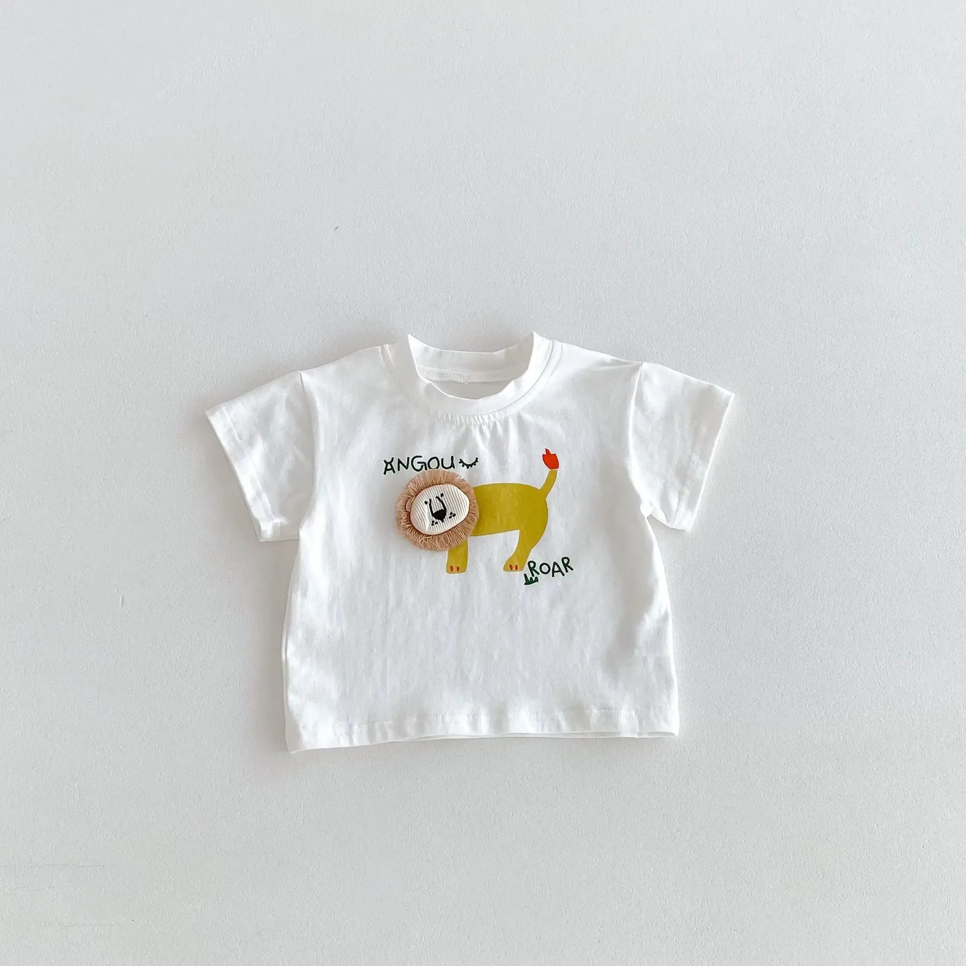 半袖Tシャツ White / 66cm ベビートップス 半袖Tシャツ ライオン アップリケ 3カラー【mh0005966】