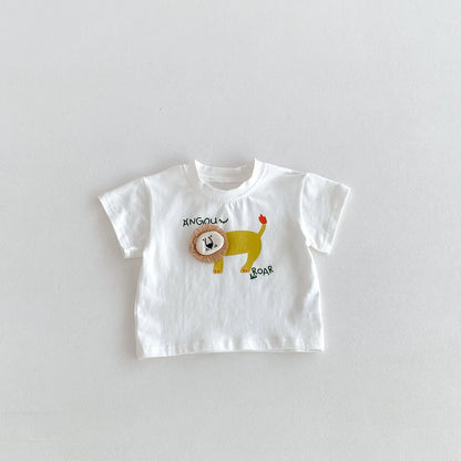 半袖Tシャツ White / 66cm ベビートップス 半袖Tシャツ ライオン アップリケ 3カラー【mh0005966】