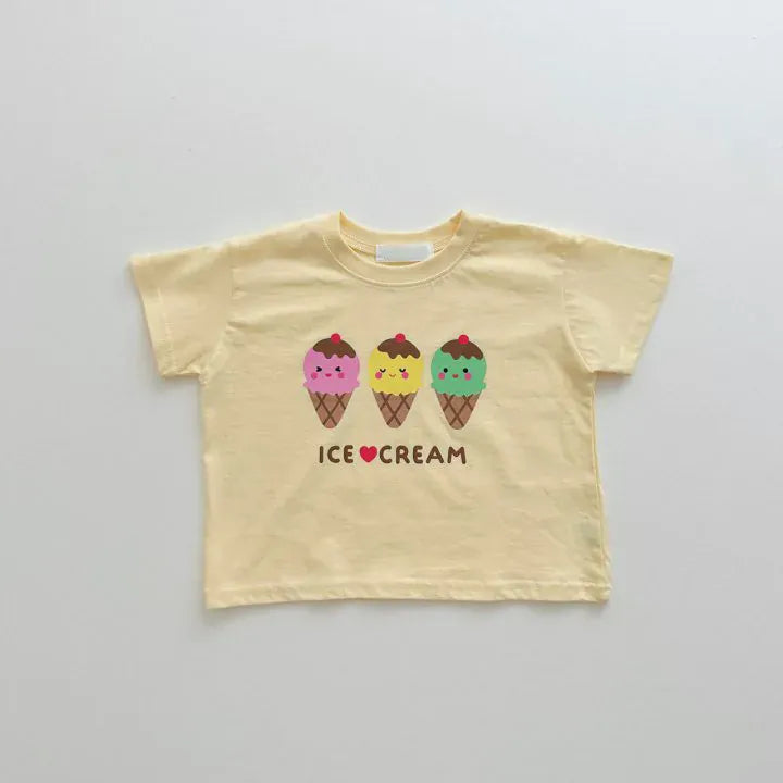 半袖Tシャツ Yellow / 12M  80CM キッズトップス 半袖プリントTシャツ アイスクリーム柄 2カラー【mh0005514】