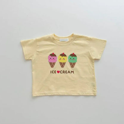 半袖Tシャツ Yellow / 12M  80CM キッズトップス 半袖プリントTシャツ アイスクリーム柄 2カラー【mh0005514】