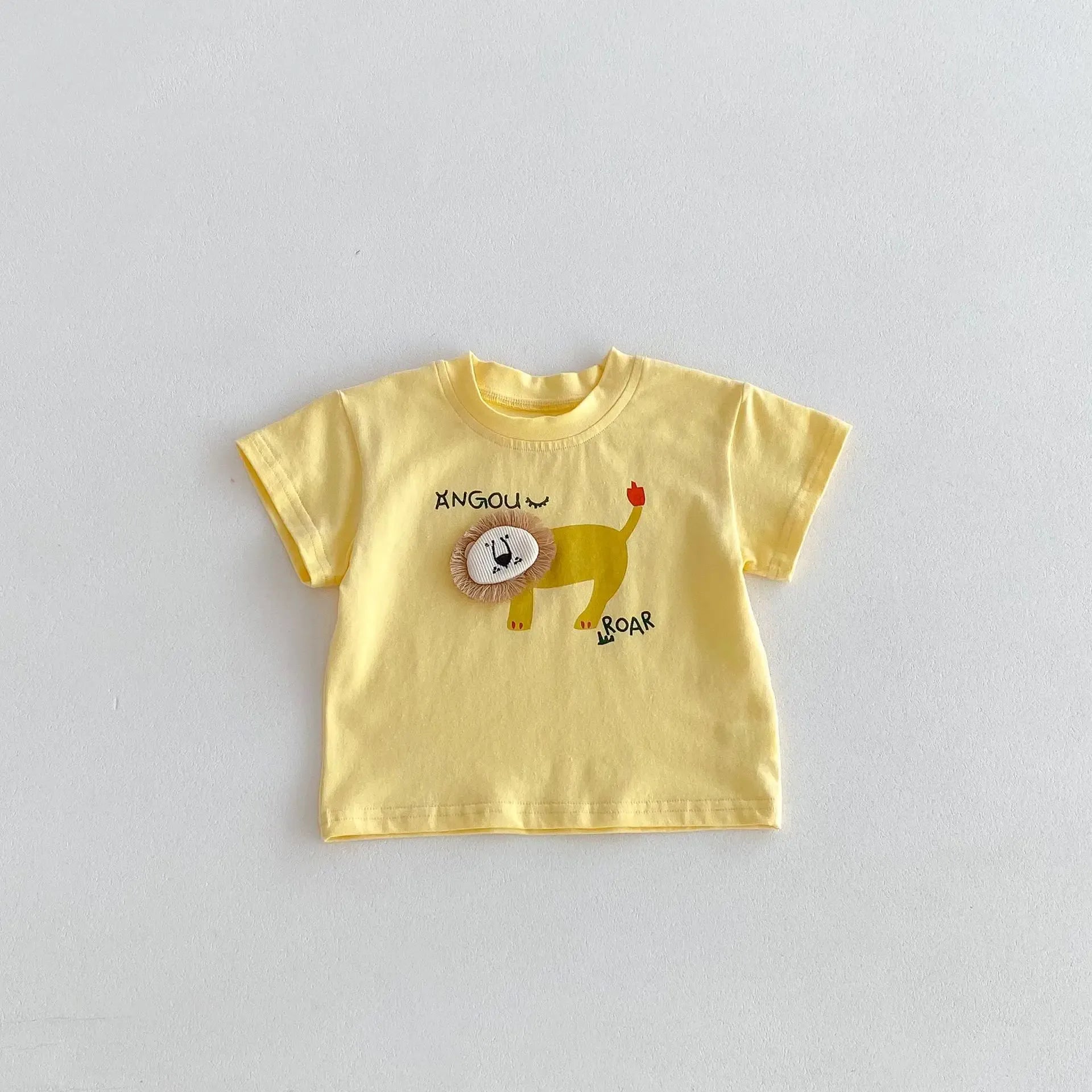 半袖Tシャツ Yellow / 66cm ベビートップス 半袖Tシャツ ライオン アップリケ 3カラー【mh0005966】