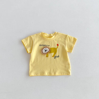 半袖Tシャツ Yellow / 66cm ベビートップス 半袖Tシャツ ライオン アップリケ 3カラー【mh0005966】