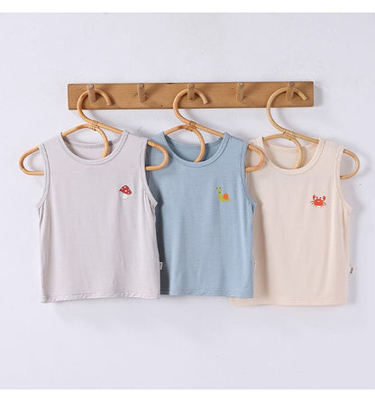 動物刺繍ノースリーブトップ3色セット（白、スカイブルー、クリーム）