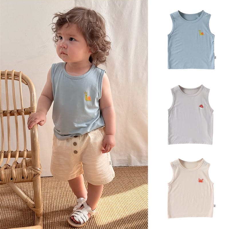 Animal Embroidered Sleeveless Top Cotton Shorts アニマル タンクトップ ショートパンツ【mh0013600】 Beitaoya ノースリーブセットアップ