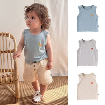 Animal Embroidered Sleeveless Top Cotton Shorts アニマル タンクトップ ショートパンツ【mh0013600】 Beitaoya ノースリーブセットアップ