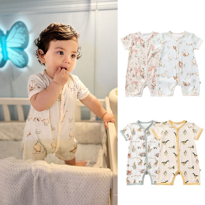 Animal Pattern Snap Button Short Sleeve Romper アニマル 半袖ロンパース【mh0013609】 Beitaoya 半袖ロンパース