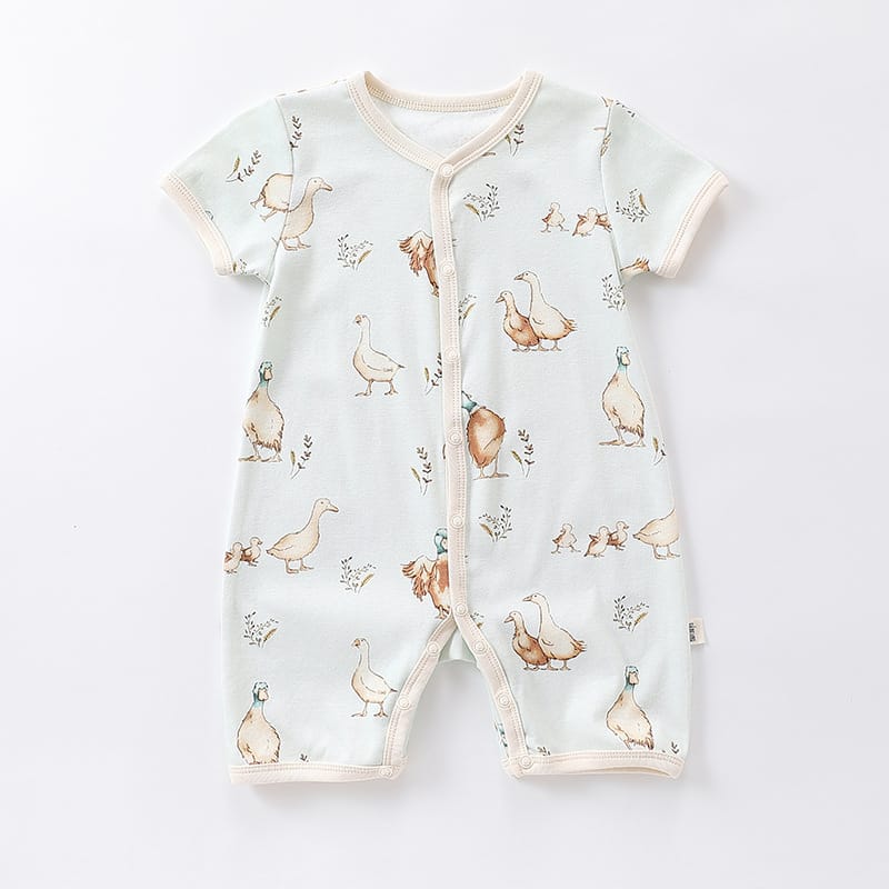Animal Pattern Snap Button Short Sleeve Romper アニマル 半袖ロンパース【mh0013609】 Green Duckling / 66cm Beitaoya 半袖ロンパース