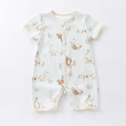 Animal Pattern Snap Button Short Sleeve Romper アニマル 半袖ロンパース【mh0013609】 Green Duckling / 66cm Beitaoya 半袖ロンパース
