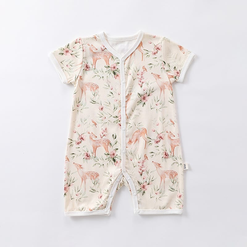 Animal Pattern Snap Button Short Sleeve Romper アニマル 半袖ロンパース【mh0013609】 Sika Deer / 66cm Beitaoya 半袖ロンパース