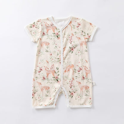Animal Pattern Snap Button Short Sleeve Romper アニマル 半袖ロンパース【mh0013609】 Sika Deer / 66cm Beitaoya 半袖ロンパース